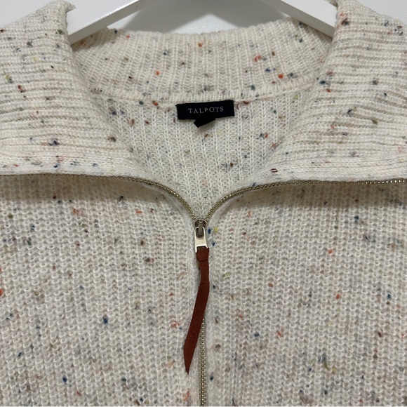 Talbots Half Zip Mockneck Pullover Speckled Off White Quarter Zip with Pocket - Picture 5 of 10